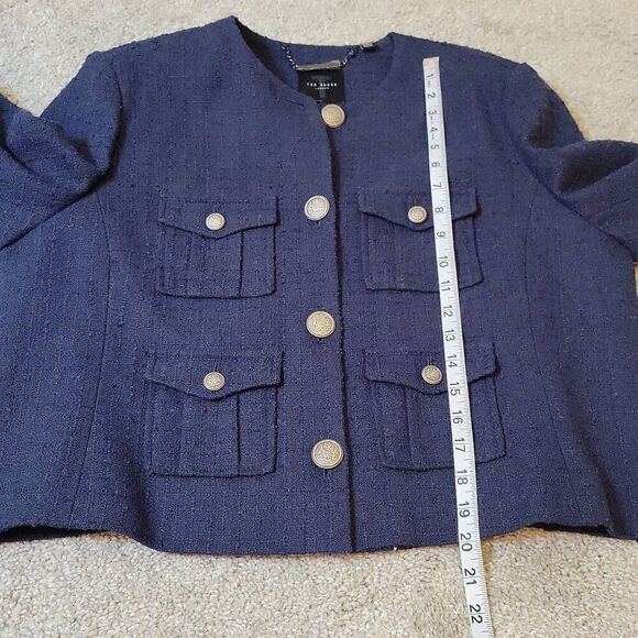 Ted Baker Cropped Boucle Cotton Wool Blend Jacket Size Ted 5/ US 12 - Picture 6 of 10